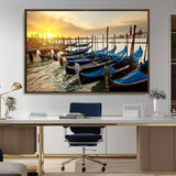 25872-MGV-CV-36X24-Venetian Gondola Dock Wall Art – Serene Sunset Canal Canvas Print, Tranquil Water Travel Decor for Office, Living Room, or Man