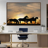 16620-MGV-CV-36X24-Sunset Stallions Wall Art – Silhouetted Horses Running Canvas Print, Nature’s Rhythm, Perfect for Living Room, Office, or Man Cave