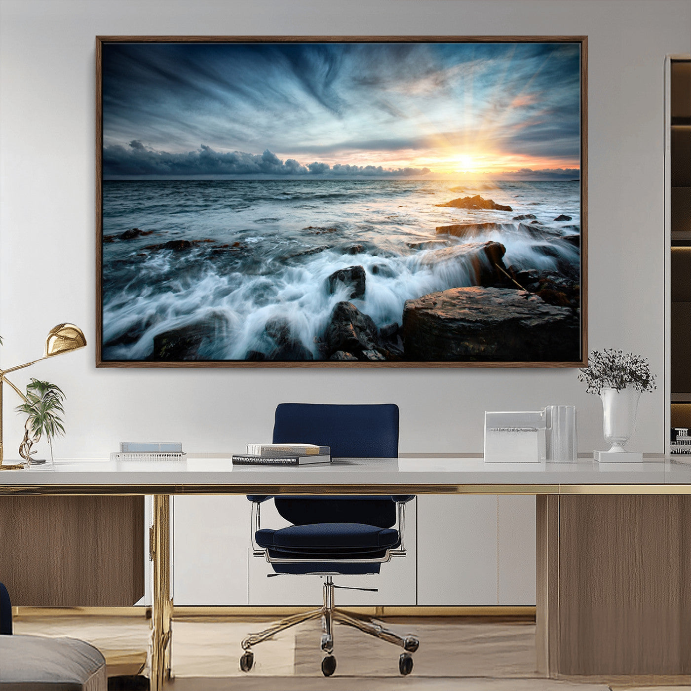 33428-MGV-CV-36X24-Ocean Sunrise Wall Art – Serene Seascape Canvas Print, Coastal Home or Office Decor, Perfect for Living Room, Bedroom, or Study