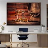 52458-MGV-CV-36X24-Whiskey Pour Wall Art – Elegant Whiskey Bottle Pouring into Glasses Canvas Print, Refined Bar or Lounge Decor for Home, Office, or