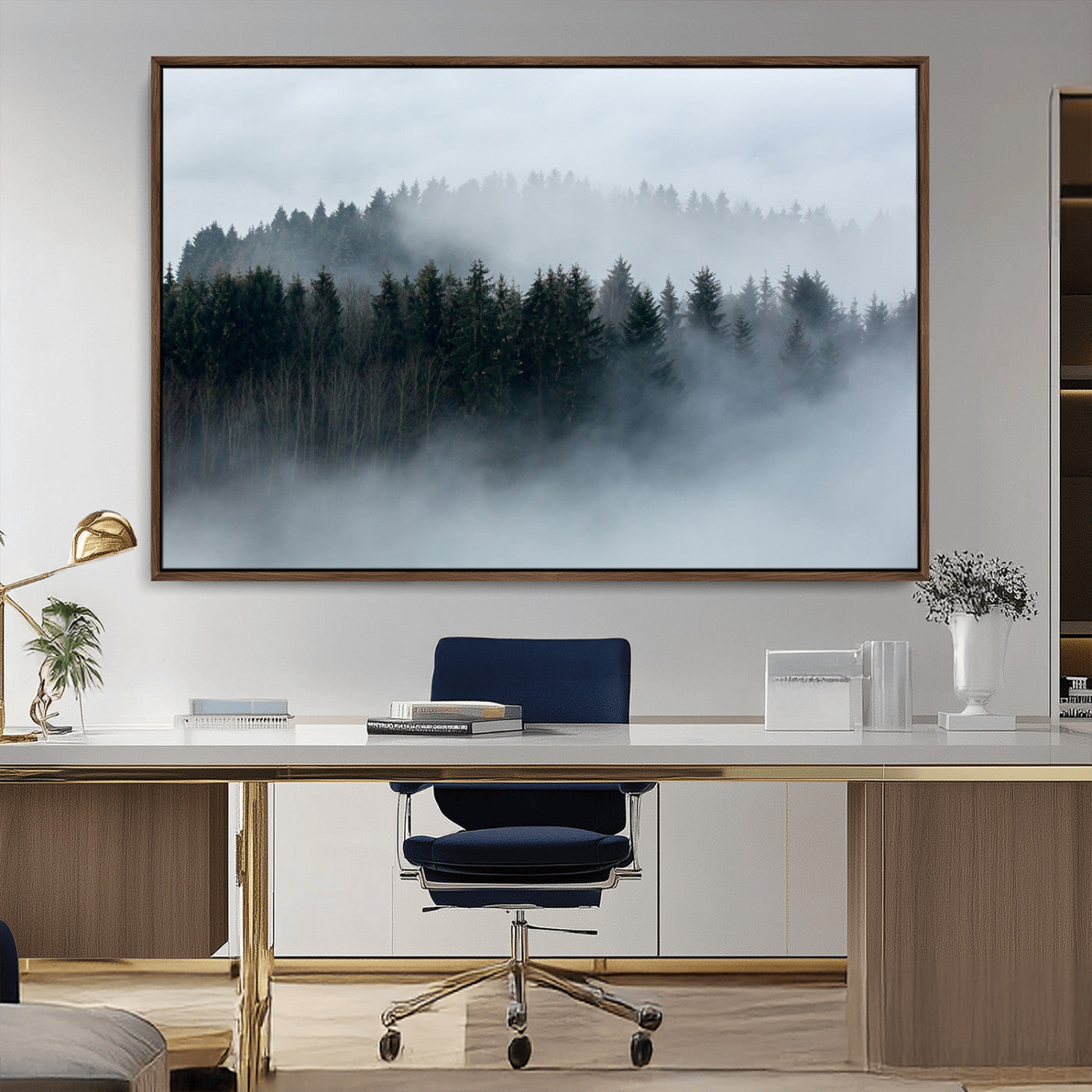 42596-MGV-CV-36X24-Misty Forest Wall Art – Atmospheric Pine Trees Canvas Print, Nature Landscape Decor for Living Room, Bedroom, Office, or Cabin