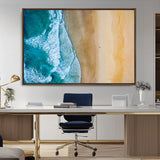 46640-MGV-CV-36X24-Aerial Beach Wall Art – Turquoise Waves and Golden Sand Canvas Print with Lone Surfer, Coastal Ocean Decor for Living Room,