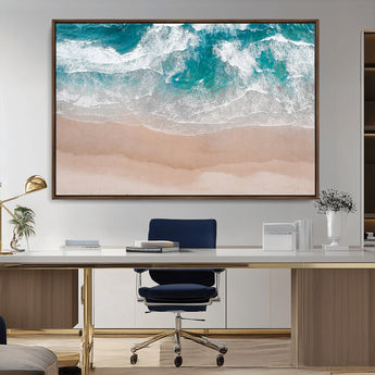 39236-MGV-CV-36X24-Ocean Beach Wall Art – Aerial View of Waves and Sand Canvas Print, Coastal Home Decor for Living Room, Bedroom, Office or Beach