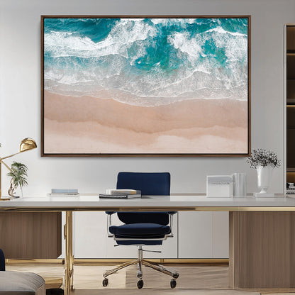 39236-MGV-CV-36X24-Ocean Beach Wall Art – Aerial View of Waves and Sand Canvas Print, Coastal Home Decor for Living Room, Bedroom, Office or Beach