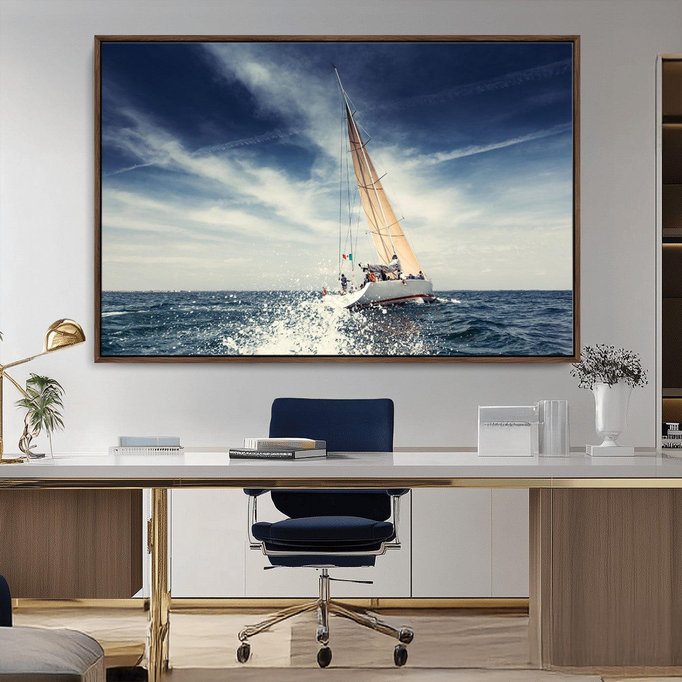 75430-MGV-CV-36X24-Sailing Boat Wall Art – Dynamic Ocean Yacht Canvas Print, Nautical Decor for Living Room, Office, Beach House or Cabin