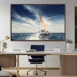 75430-MGV-CV-36X24-Sailing Boat Wall Art – Dynamic Ocean Yacht Canvas Print, Nautical Decor for Living Room, Office, Beach House or Cabin