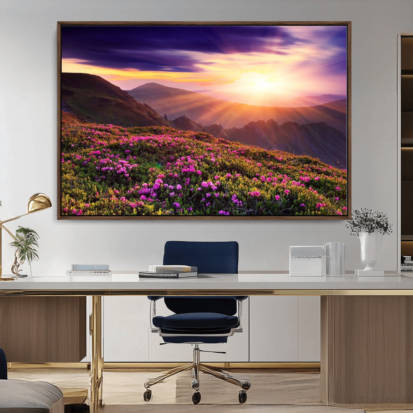 49741-MGV-CV-36X24-Mountain Sunrise Wall Art – Vibrant Floral Landscape Canvas Print, Nature Home Decor for Living Room, Bedroom Office or Cabin