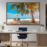 69754-MGV-CV-36X24-Tropical Beach Wall Art – Relaxing Palm Tree and Lounge Chairs Canvas Print, Serene Coastal Decor for Living Room, Bedroom, Office