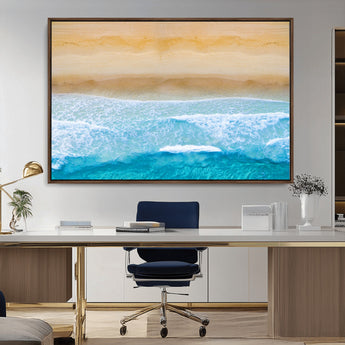 43046-MGV-CV-36X24-Aerial Beach Wall Art – Serene Ocean Waves & Sandy Shore Canvas Print, Coastal Home Decor for Living Room, Bedroom or Office