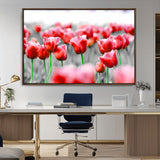 44554-MGV-CV-36X24-Vibrant red tulips stand out beautifully against a black-and-white background, making a striking decor piece perfect for any home