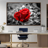 84671-MGV-CV-36X24-Red Rose Wall Art – Vibrant Single Bloom Canvas Print with Black and White Background, Elegant Floral Decor for Living Room,