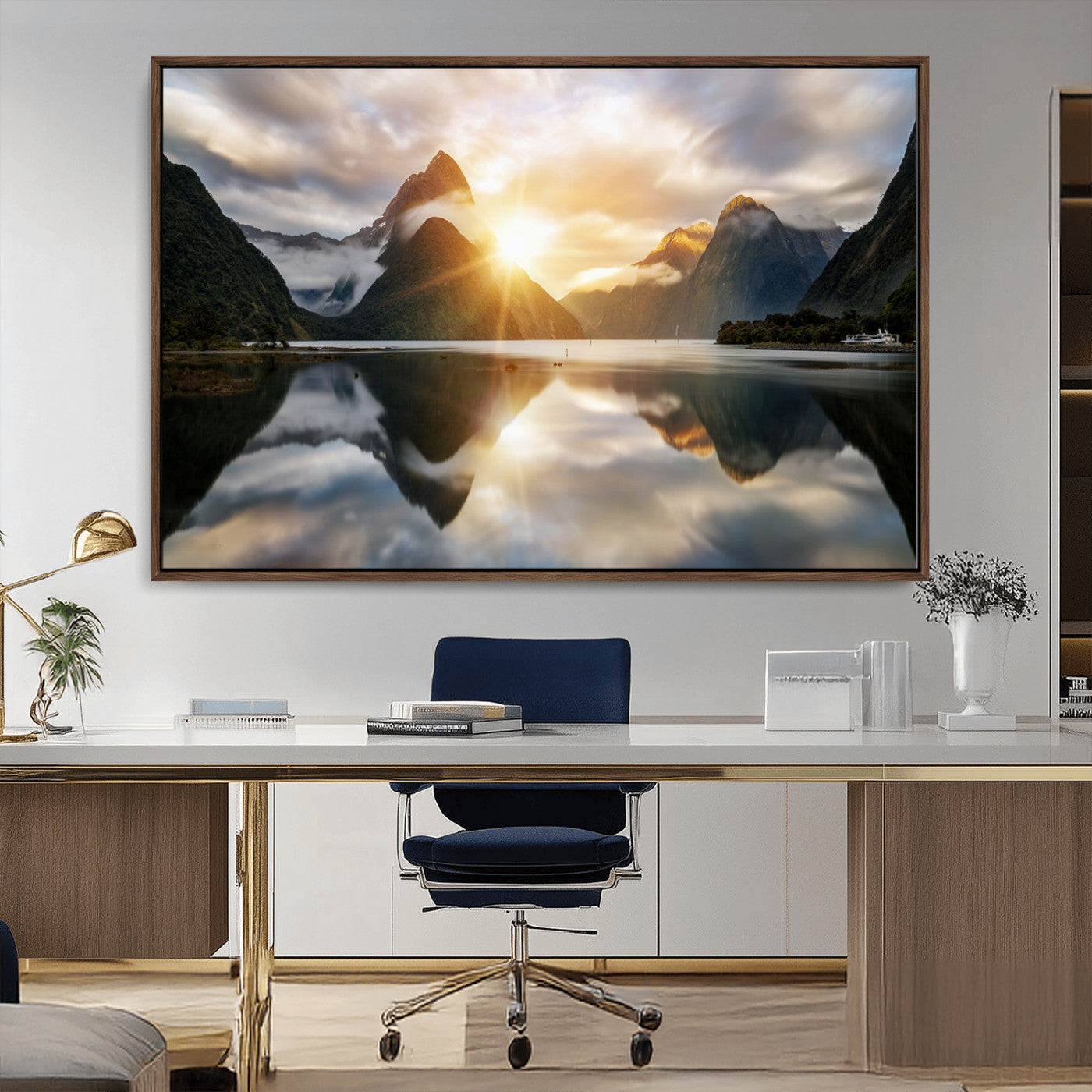 78842-MGV-CV-36X24-Sunrise Mountain Reflection Wall Art – Stunning Nature Landscape Canvas Print for Home, Office, Living Room or Relaxing Space