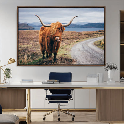 56121-MGV-CV-36X24-Rustic Highland Cow Wall Art – Panoramic Nature Canvas Print, Perfect Decor for Home, Office, Living Room or Man Cave
