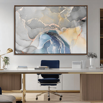 63211-MGV-CV-36X24-Abstract Fluid Art Wall Decor – Blue, Gray & Gold Canvas Print, Modern Home and Office Wall Art Decor for Living Room, Bedroom or