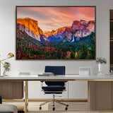 24519-MGV-CV-36X24-Yosemite Valley Sunset Wall Art – Majestic Mountain Landscape with Waterfall and Vibrant Sky, Nature Photography for Home or