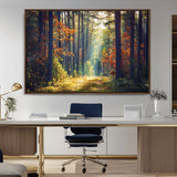86249-MGV-CV-36X24-Sunlit Autumn Forest Path Wall Art – Peaceful Nature Scene with Fall Foliage, Calming Woods Decor for Home or Office