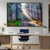 42047-MGV-CV-36X24-Sunlit Forest Path Wall Art – Nature Canvas Print, Serene Woodland Landscape, Perfect Home & Office Decor for Calm and Tranquil