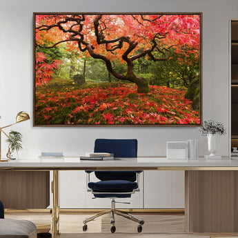 73343-MGV-CV-36X24-Autumn Maple Wall Art – Panoramic Vibrant Red Maple Tree Canvas Print, Seasonal Nature Decor for Office, Living Room or Garden