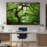 18094-MGV-CV-36X24-Emerald Canopy Wall Art – Panoramic Lush Green Tree Canvas Print, Serene Nature Decor for Office, Living Room or Meditation Space