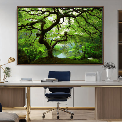 18094-MGV-CV-36X24-Emerald Canopy Wall Art – Panoramic Lush Green Tree Canvas Print, Serene Nature Decor for Office, Living Room or Meditation Space