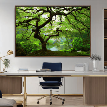 18094-MGV-CV-36X24-Emerald Canopy Wall Art – Panoramic Lush Green Tree Canvas Print, Serene Nature Decor for Office, Living Room or Meditation Space