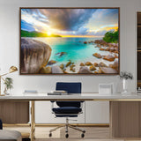 23769-MGV-CV-36X24-Tropical Beach Sunset Wall Art – Serene Ocean Canvas Print, Coastal Landscape Decor for Living Room, Bedroom or Office, Peaceful