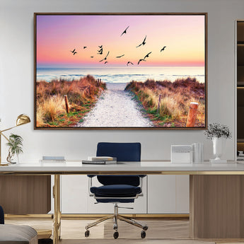 54411-MGV-CV-36X24-Coastal Path Sunrise Wall Art – Serene Ocean Canvas Print, Beach Landscape Decor for Living Room, Bedroom or Office, Peaceful