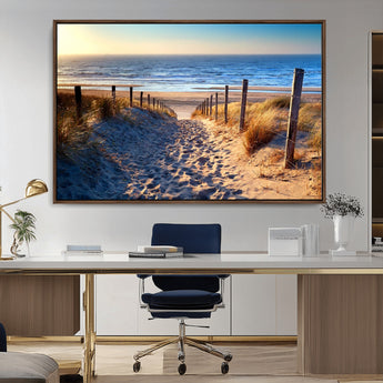 31889-MGV-CV-36X24-Sandy Beach Pathway Wall Art – Coastal Dune Fence and Ocean View Canvas Print, Relaxing Seaside Landscape Decor for Living Room or