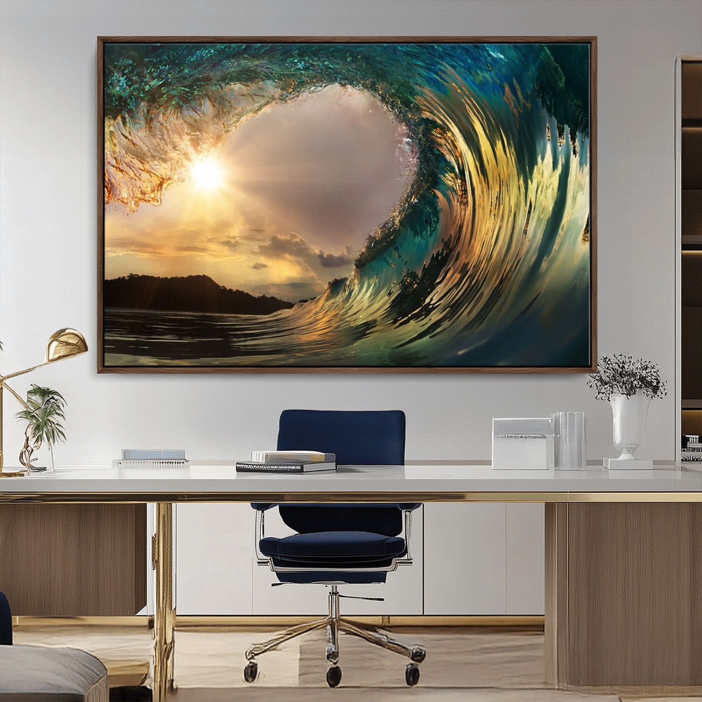 38256-MGV-CV-36X24-Ocean Wave Wall Art – Stunning Sunrise Through Curling Wave Canvas Print, Coastal Surf Photography Seascape Decor for Living Room,