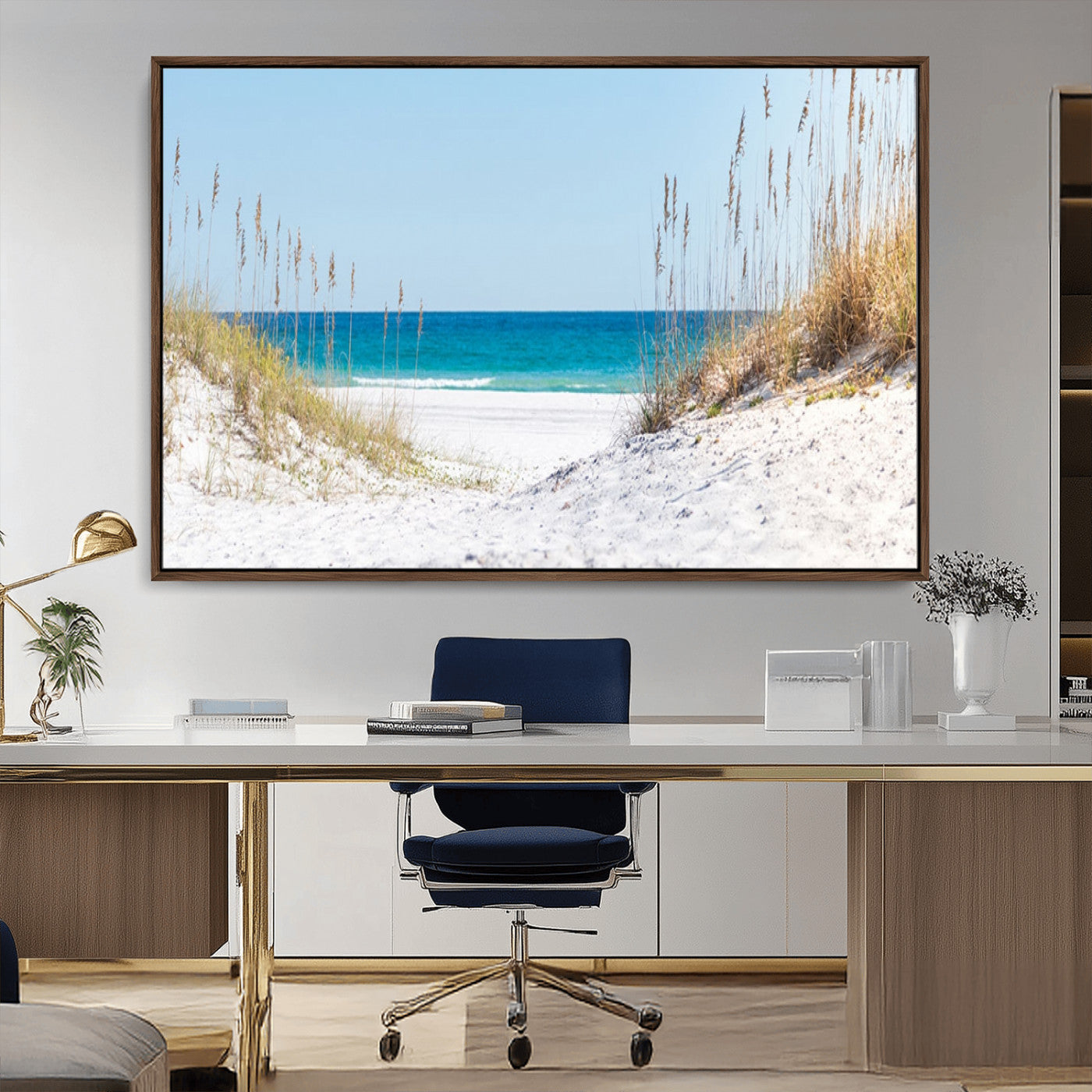58498-MGV-CV-36X24-White Sandy Beach Wall Art – Panoramic Coastal Canvas Print, Ocean View Decor for Living Room, Bedroom, Office, Relaxing Seaside