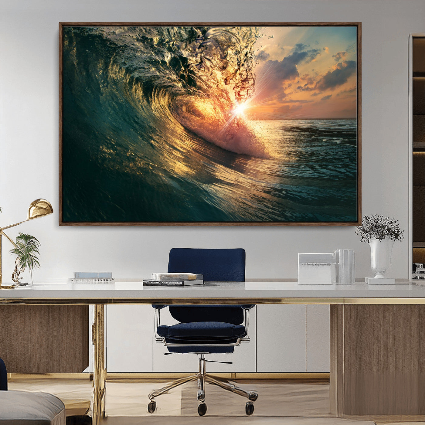 55359-MGV-CV-36X24-Radiant Ocean Wave Wall Art – Panoramic Surf Canvas Print, Vibrant Sunset Beach Decor for Home, Office or Man Cave