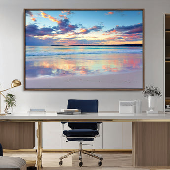 56723-MGV-CV-36X24-Serene Sunset Beach Wall Art – Panoramic Coastal Canvas Print, Peaceful Ocean Reflection Decor for Living Room, Bedroom or Office