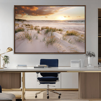 61246-MGV-CV-36X24-Coastal Sand Dunes Wall Art – Serene Beach Sunset Canvas Print with Grasses and Ocean View, Tranquil Seaside Decor for Living Room