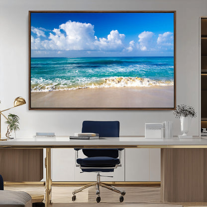 60364-MGV-CV-36X24-Tropical Ocean Wave Wall Art – Serene Blue Sea and White Sand Beach Canvas Print, Coastal Landscape Decor for Living Room, Bedroom