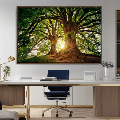 52150-MGV-CV-36X24-Majestic Tree Wall Art – Large Nature Canvas Print with Sunlight Through Branches, Rustic Forest Decor for Living Room, Bedroom or