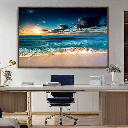 88985-MGV-CV-36X24-Ocean Sunset Wall Art – Tranquil Beach Waves Canvas Print, Coastal Seascape Decor for Living Room or Office