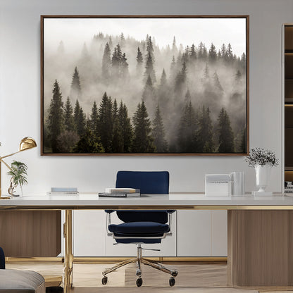 62862-MGV-CV-36X24-Misty Forest Wall Art – Tranquil Pine Tree Canvas Print with Mountain Fog, Nature Landscape Artwork for Living Room, Bedroom, or