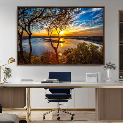 66839-MGV-CV-36X24-Lake Sunset Wall Art – Golden Hour Canvas Print with Trees and Water Reflection, Scenic Landscape Photography for Living Room,