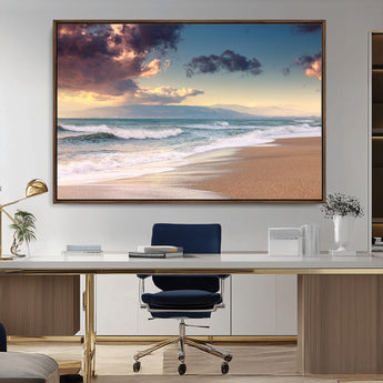 42253-MGV-CV-36X24-Serene Beach Waves Wall Art – Tranquil Ocean Horizon Canvas Print, Coastal Seascape Decor for Living Room or Office Wall