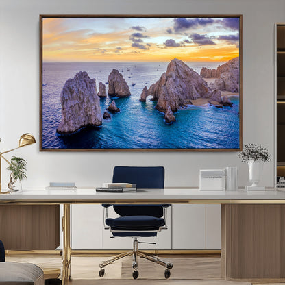 72955-MGV-CV-36X24-Ocean Rock Formation Wall Art – Sunset Coastal Seascape Print, Beach Landscape Decor for Living Room or Office