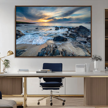 17902-MGV-CV-36X24-Rocky Shore Ocean Sunset Wall Art – Coastal Seascape Canvas Print, Nature Beach Decor for Living Room or Office