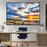 39645-MGV-CV-36X24-Golden Beach Sunset Wall Art – Serene Ocean Horizon Canvas Print, Coastal Nature Landscape Decor for Living Room, Bedroom or