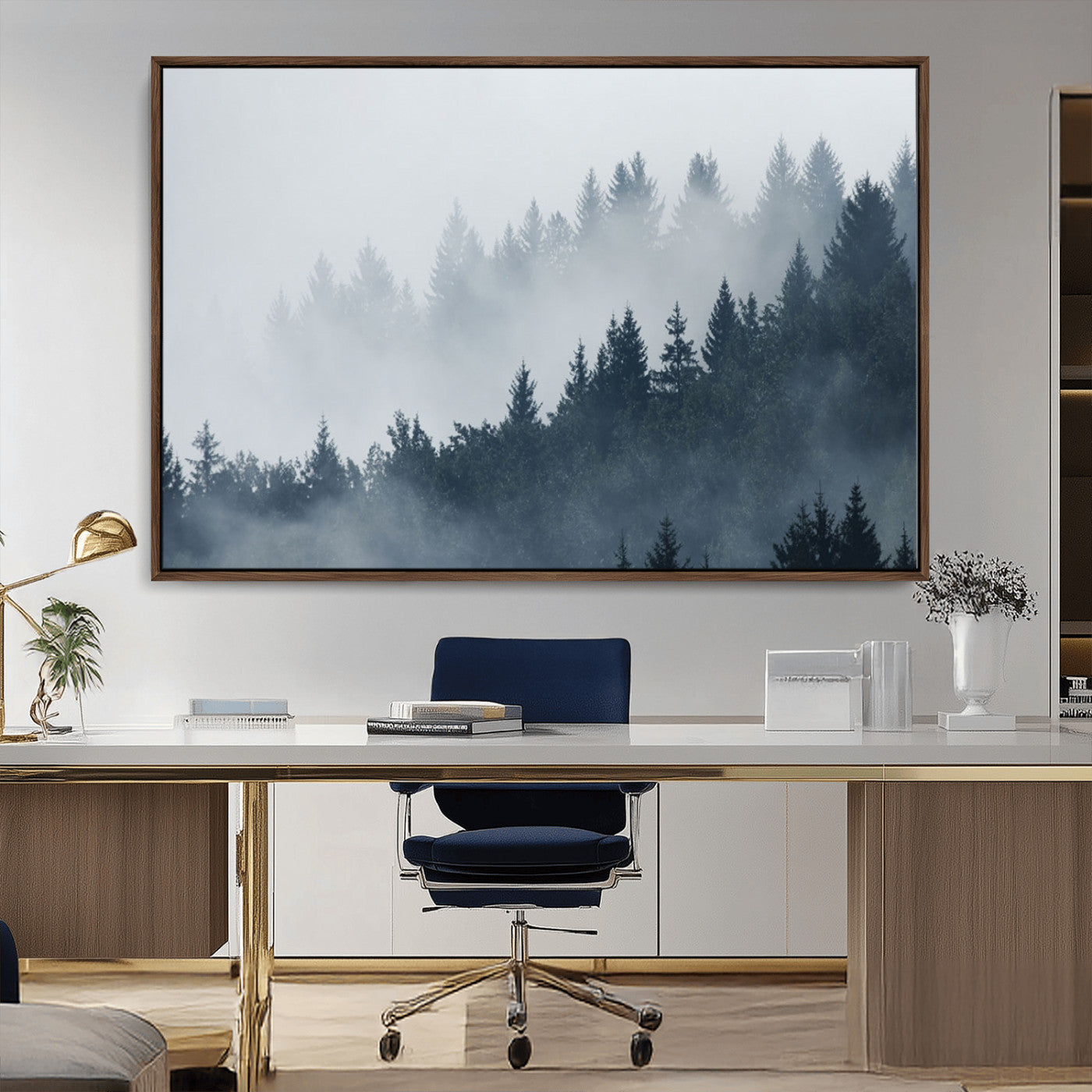 23671-MGV-CV-36X24-Misty Forest Wall Art – Serene Foggy Pine Trees Landscape Canvas Print, Tranquil Nature Decor for Living Room, Bedroom or Office