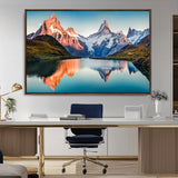 88453-MGV-CV-36X24-Mountain Lake Wall Art – Snow-Capped Peaks Reflected in Alpine Water Canvas Print, Nature Landscape Wall Decor for Living Room or