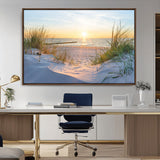 48907-MGV-CV-36X24-Beach Sunset Wall Art – Coastal Sand Dunes and Ocean View Canvas Print, Serene Seaside Landscape Painting for Living Room, Bedroom