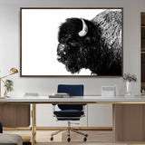 68780-MGV-CV-36X24-Bison Close-Up Wall Art – Black and White Buffalo Canvas Print, Rustic Wildlife Photography Decor for Living Room, Office, or