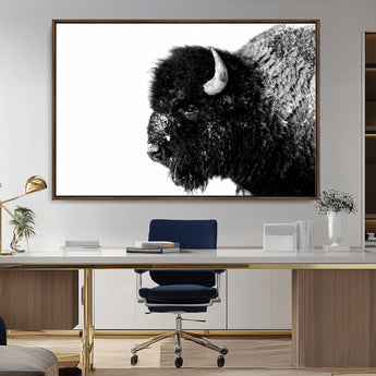 68780-MGV-CV-36X24-Bison Close-Up Wall Art – Black and White Buffalo Canvas Print, Rustic Wildlife Photography Decor for Living Room, Office, or