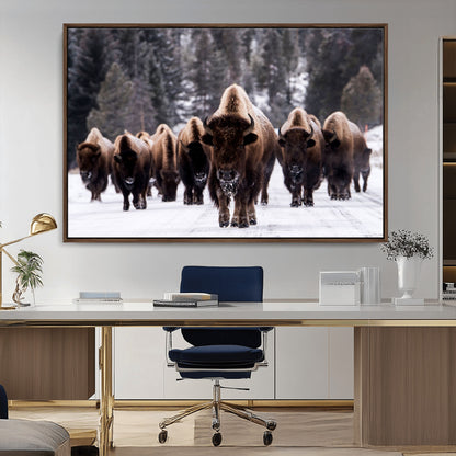 66871-MGV-CV-36X24-Bison Herd Wall Art – Wildlife Buffalo Canvas Print, Rustic Western Nature Photography Decor for Living Room, Office, Cabin, or