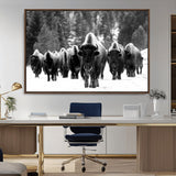 62434-MGV-CV-36X24-Bison Herd Wall Art – Majestic Black and White Buffalo Canvas Print, Wildlife Nature Photography Decor for Living Room, Office or