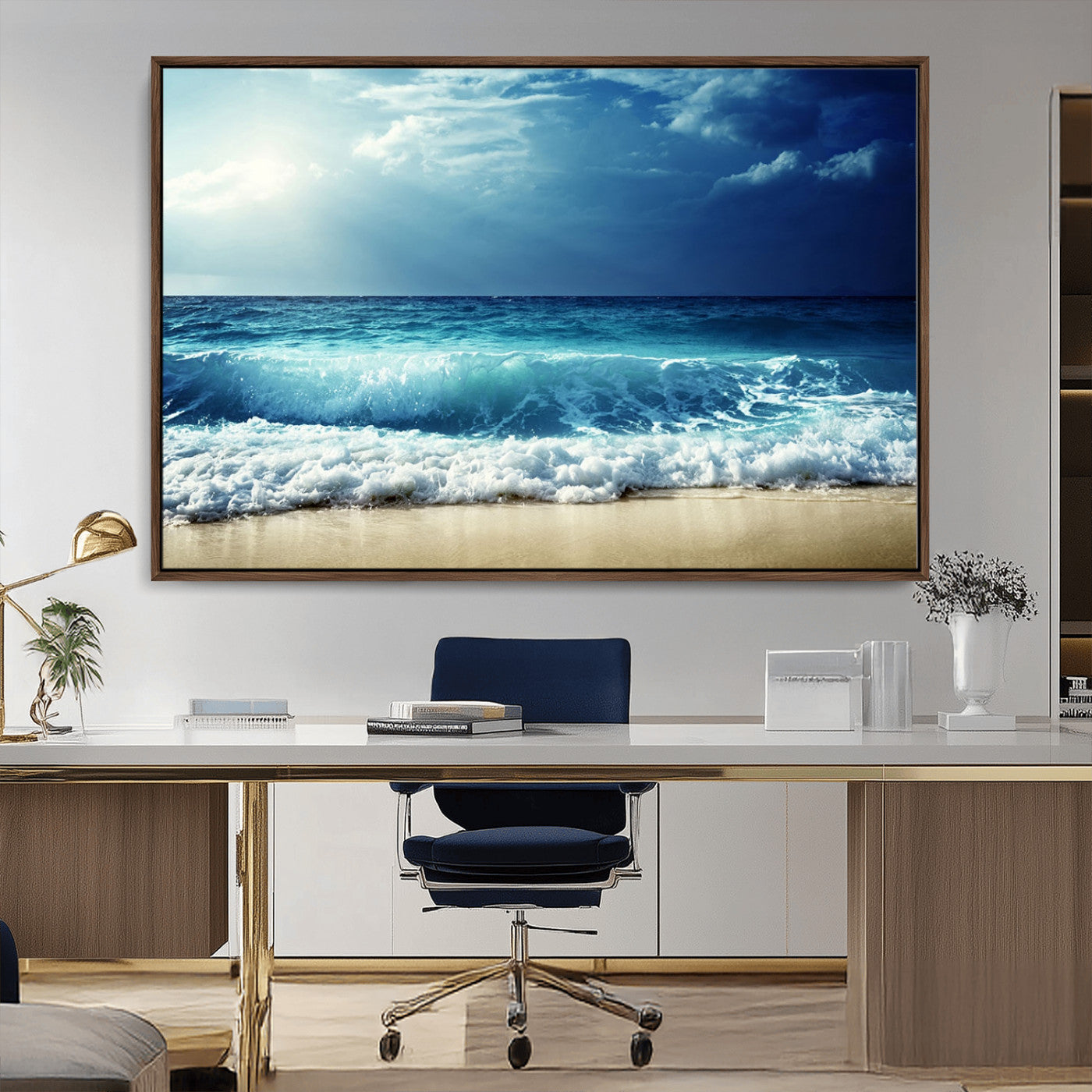 84116-MGV-CV-36X24-Ocean Wave Wall Art – Blue Sea and Beach Canvas Print, Coastal Seascape Photography Artwork for Living Room, Bedroom, or Office